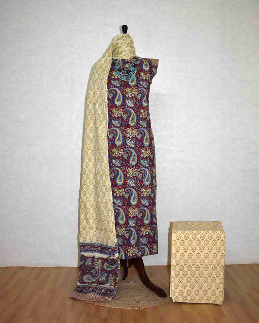Jaipuri Printed Unstitched Cotton Suit Set with malmal dupatta
