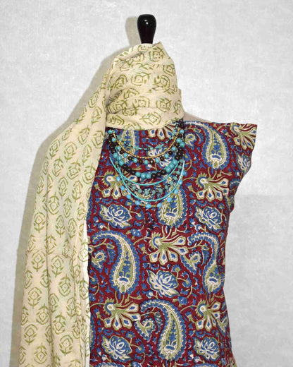 Jaipuri Printed Unstitched Cotton Suit Set with malmal dupatta