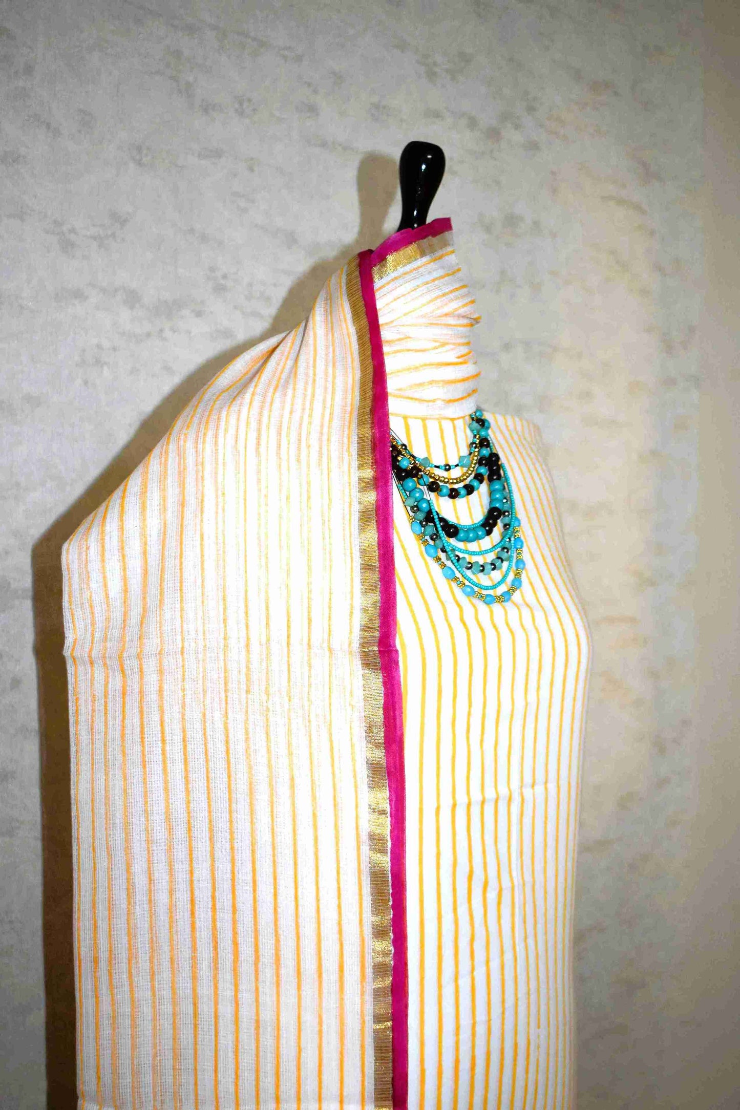 Hand Block Printed Premium Cotton Unstitched Suit with Pink Floral Buta & Kota Doria Dupatta - Curated Edit
