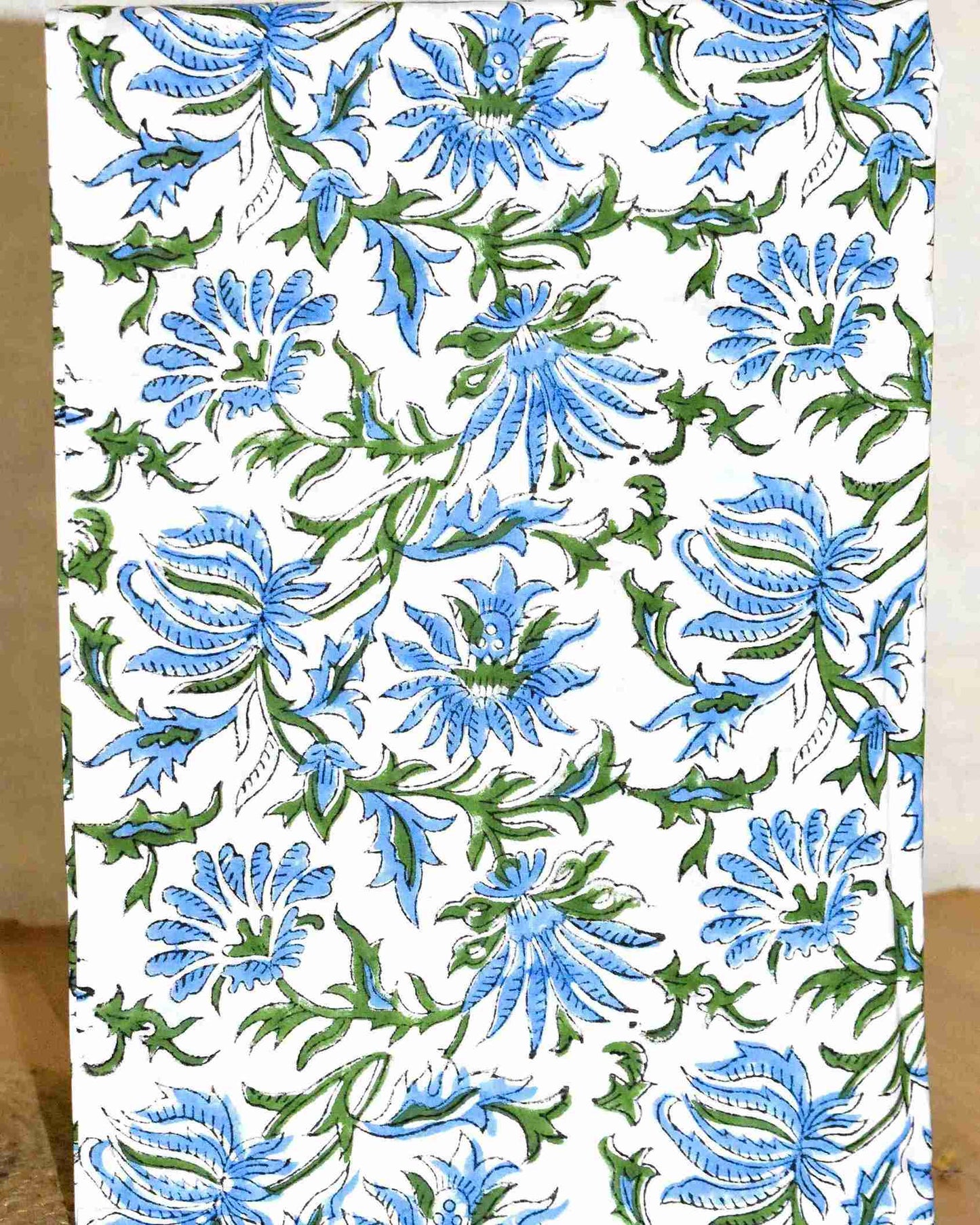 Blue Floral Buti on Stripe Hand Block Printed Cotton Suit with Malmal Dupatta