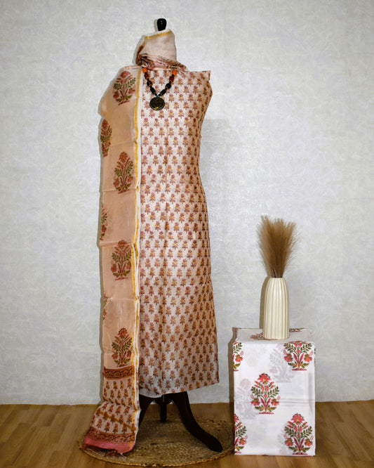 Timeless Chanderi Silk Suit with All-over floral Buti Sanganeri Print