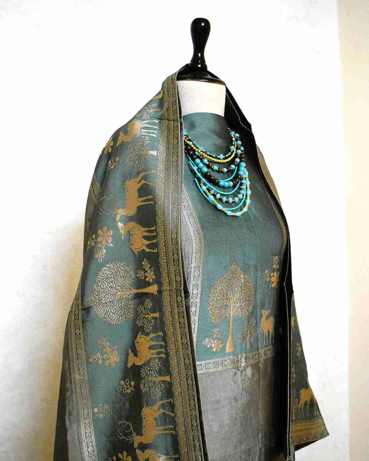 Premium Forest Green Jacquard Silk Suit Set with Woven Nature Motifs & Designer Dupatta