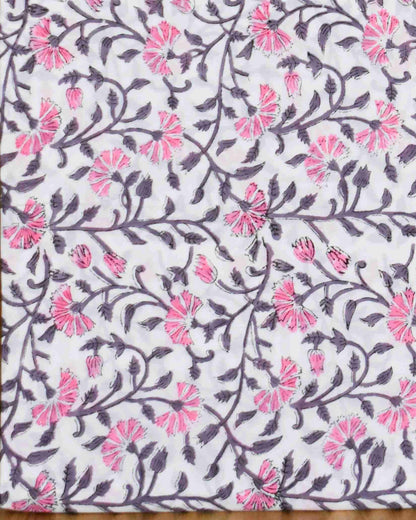 Purple Botanical Jaal in Hand Block Printed Cotton Suit With Kota Doria  Dupatta