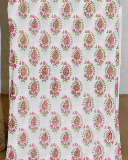 All-over Floral Jaal in Sky Blue Hand Block Printed Cotton Suit with Kota Doria Dupatta