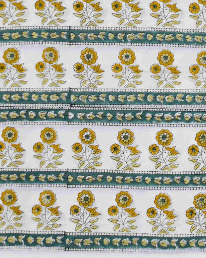 Olive Green All-over Floral Hand Block Printed Cotton Suit With Kota Doria  Dupatta