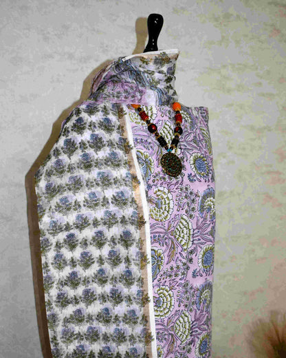 Botanical Jaal in Lavender Hand Block Printed Cotton Suit With Kota Doria Dupatta