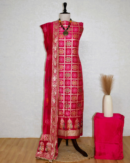 Fuchia Banarasi Dola Silk Suit Set with Dola Silk Dupatta