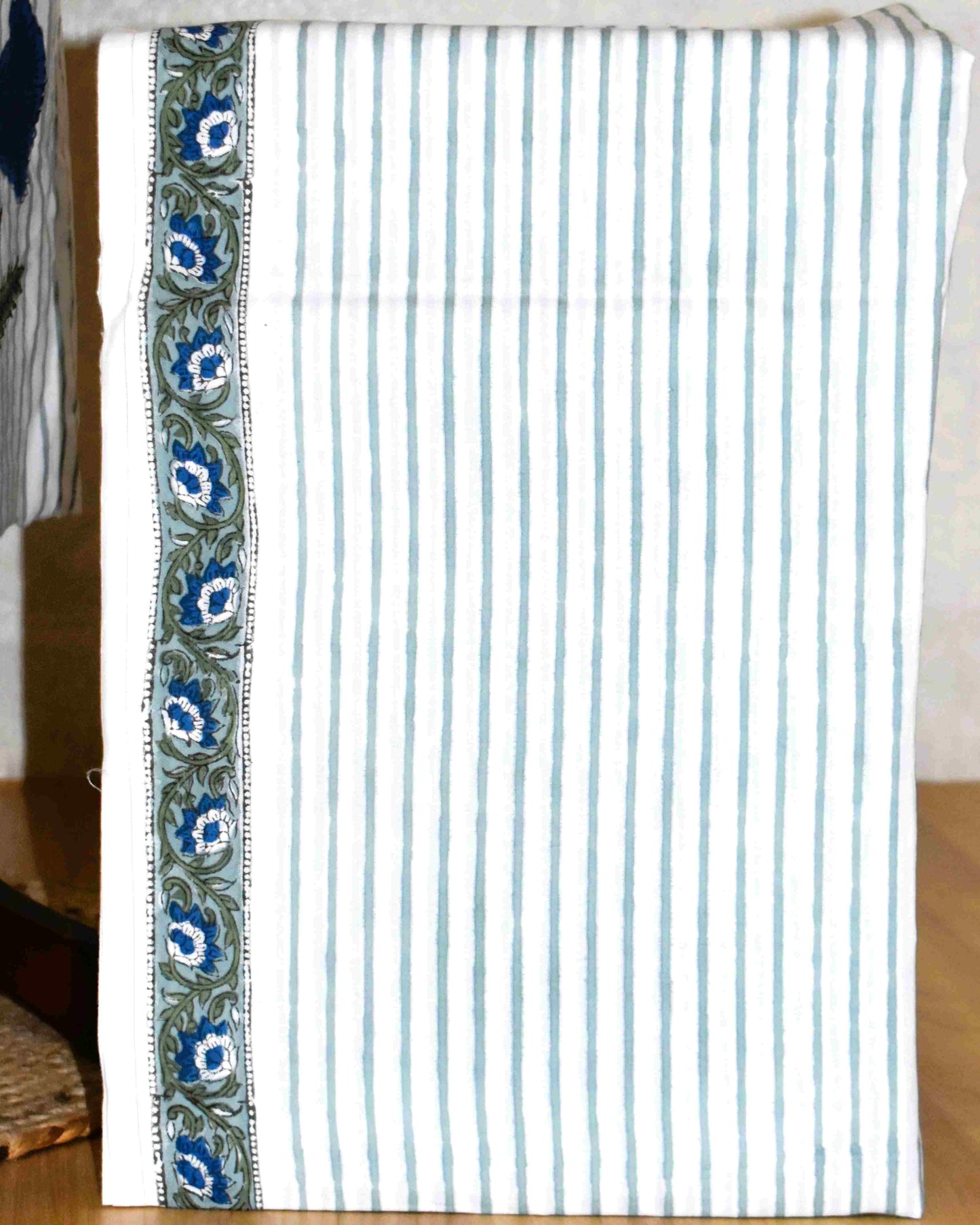 Hand Block Printed Premium Cotton Unstitched Suit with Blue Floral Buta & Kota Doria Dupatta - Curated Edit