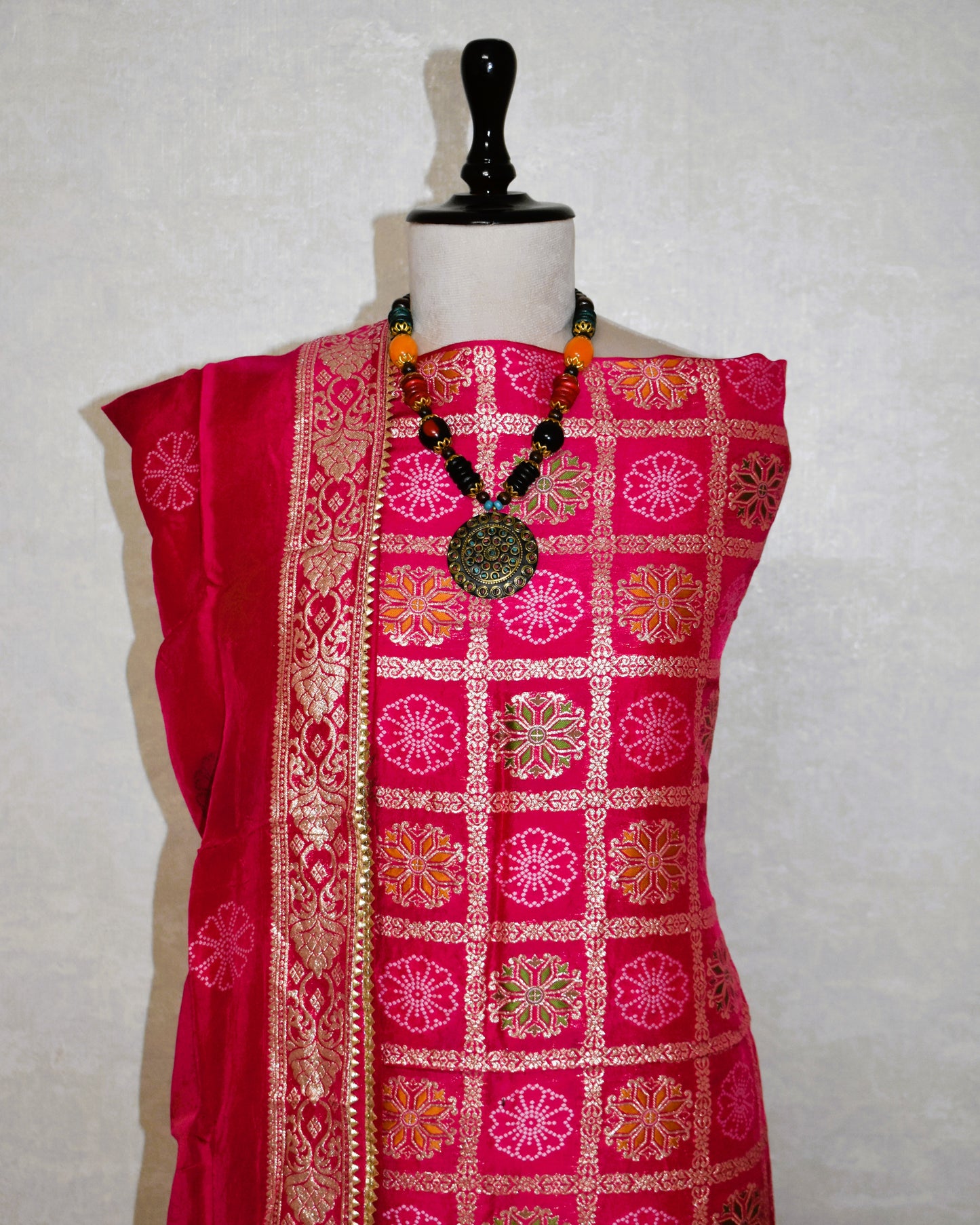 Fuchia Banarasi Dola Silk Suit Set with Dola Silk Dupatta