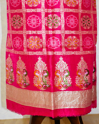 Fuchia Banarasi Dola Silk Suit Set with Dola Silk Dupatta