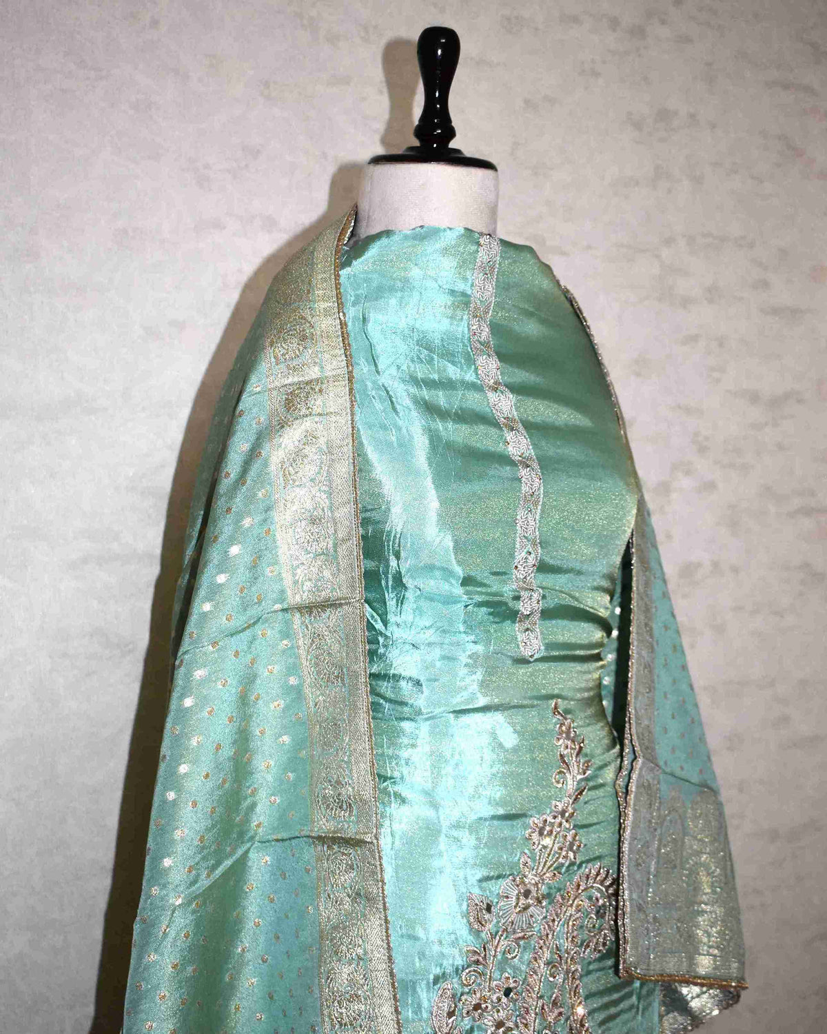 Blue Designer Suit Set with Intricate Paisley Embroidery & Banarasi Dupatta