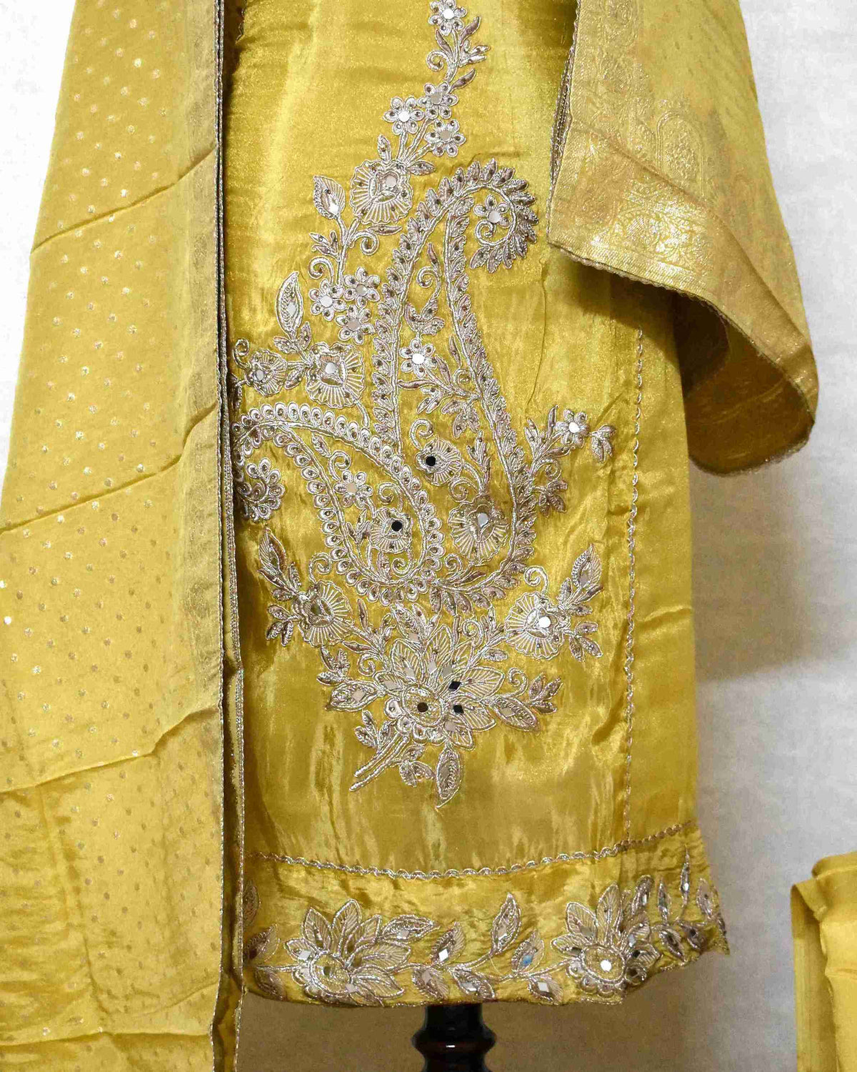 Sunflower Yellow Designer Suit Set with Intricate Paisley Embroidery & Banarasi Dupatta