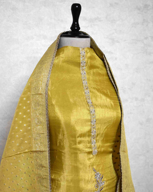 Sunflower Yellow Designer Suit Set with Intricate Paisley Embroidery & Banarasi Dupatta