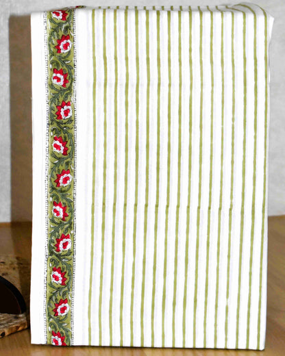 Hand Block Printed Premium Cotton Unstitched Suit with Red Floral Buta & Kota Doria Dupatta - Curated Edit