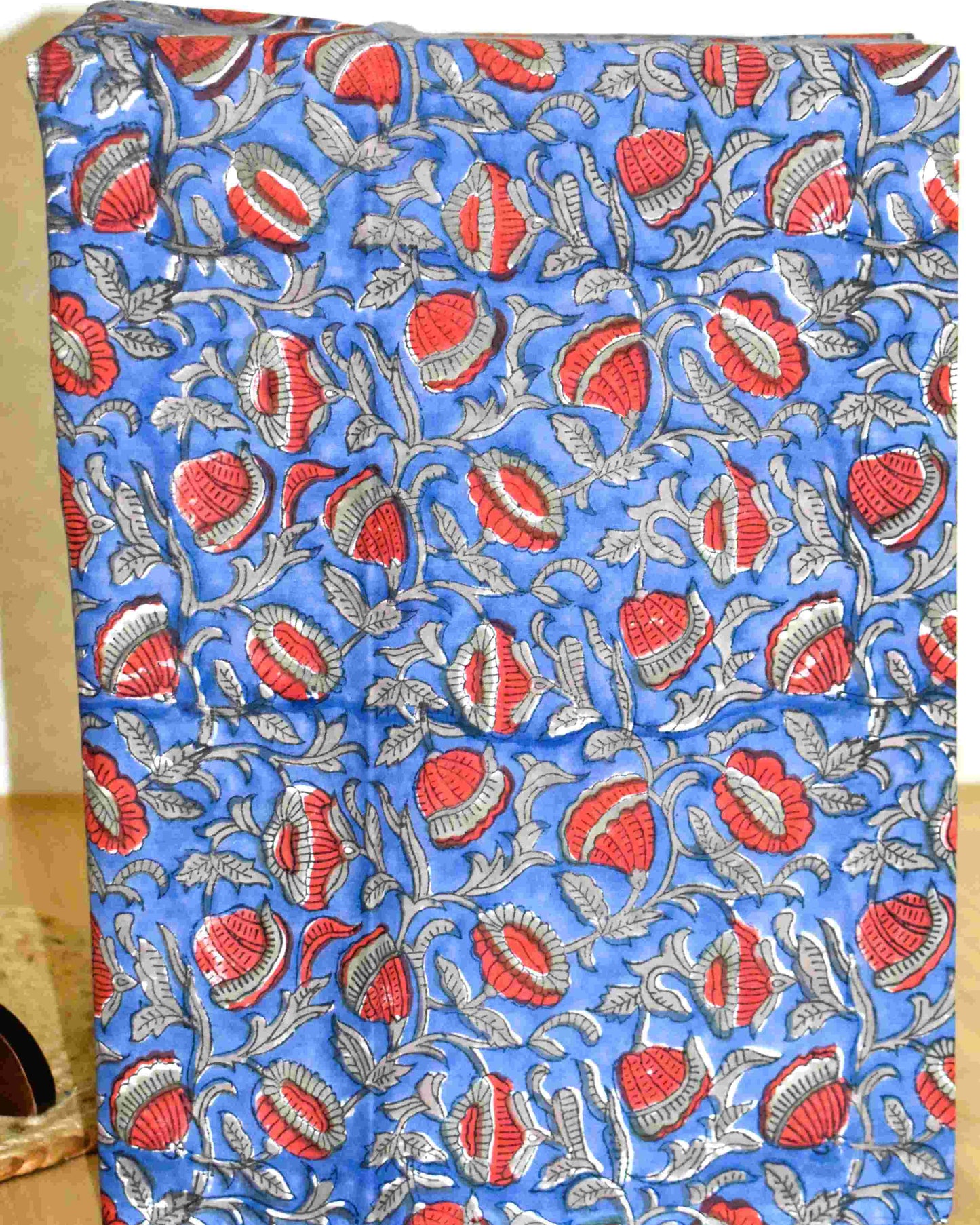 Ink Blue All-over Floral Jaal Hand Block Printed Cotton Suit With Kota Doria Dupatta