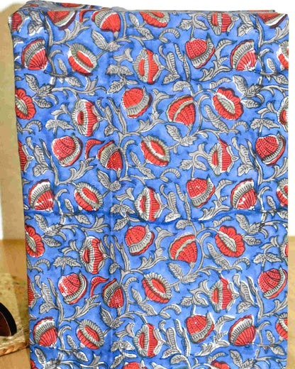 Ink Blue All-over Floral Jaal Hand Block Printed Cotton Suit With Kota Doria Dupatta