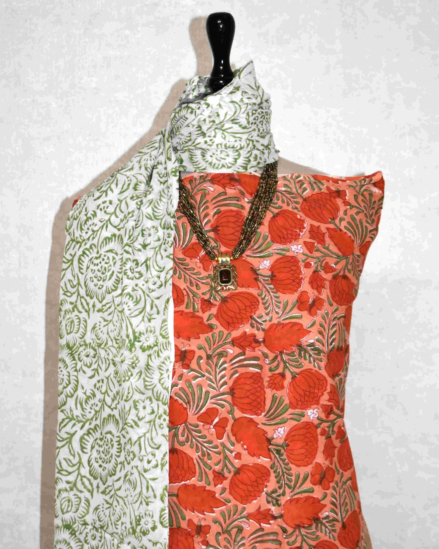All-over Floral Jaal Hand Block Printed Cotton Suit with Malmal Dupatta