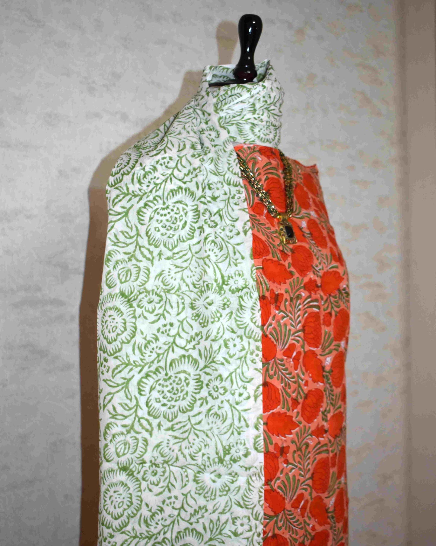 All-over Floral Jaal Hand Block Printed Cotton Suit with Malmal Dupatta