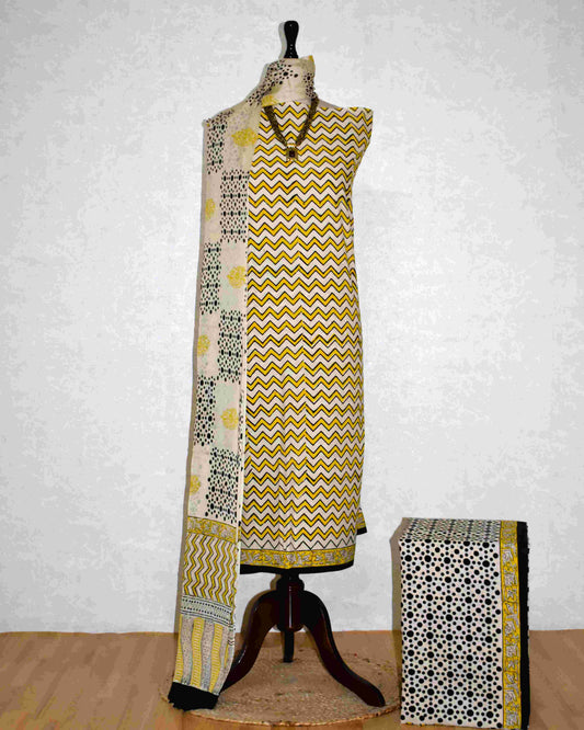 Hand Block Printed Cotton Suit with Pure Chiffon dupatta