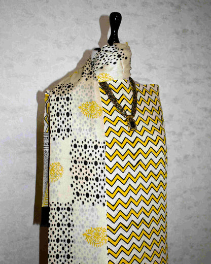 Hand Block Printed Cotton Suit with Pure Chiffon dupatta