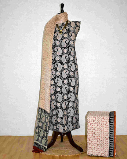 Hand Block Printed Cotton Suit with Pure Chiffon dupatta