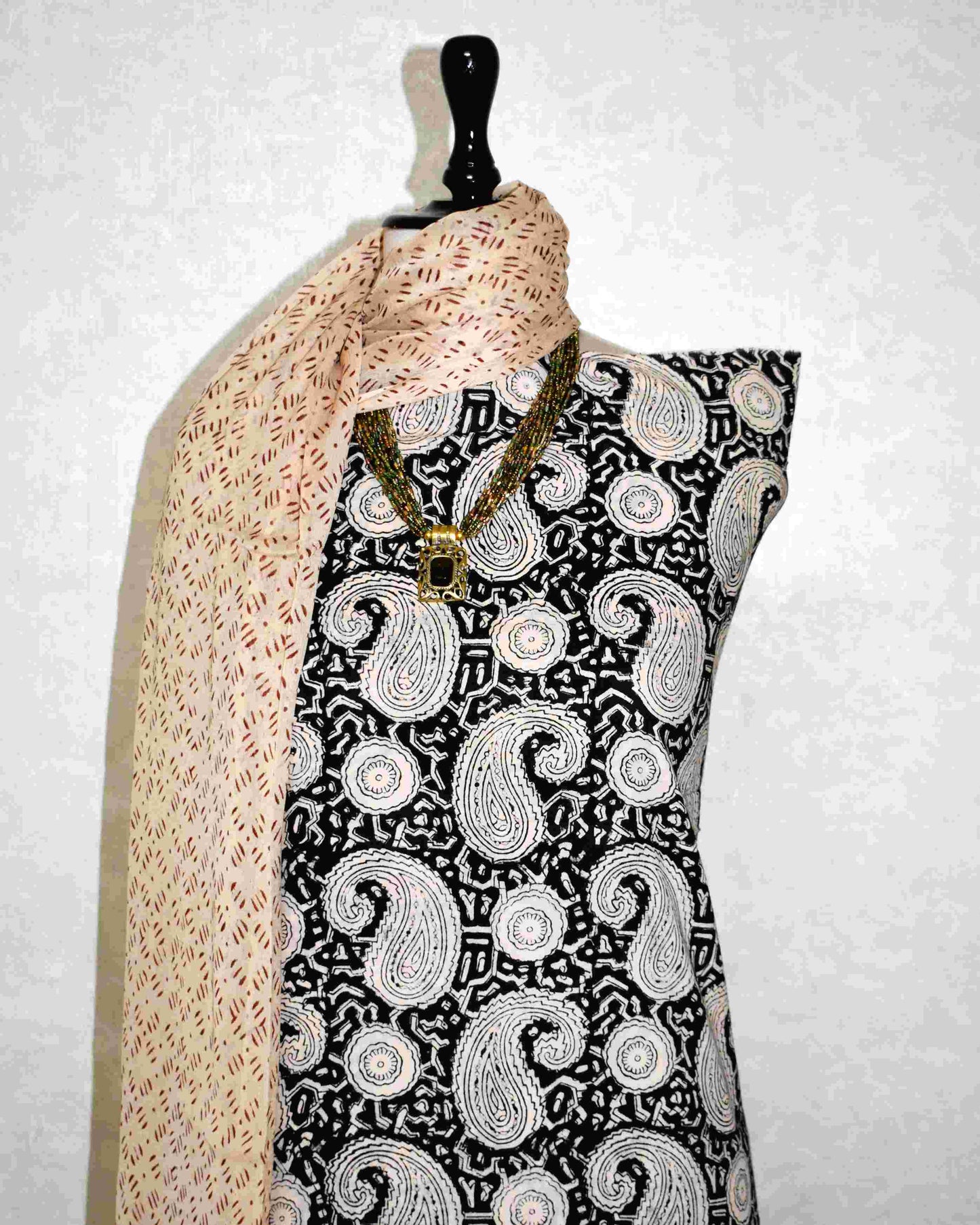 Hand Block Printed Cotton Suit with Pure Chiffon dupatta