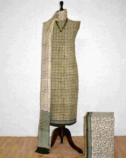 Hand Block Printed Cotton Suit with Pure Chiffon dupatta