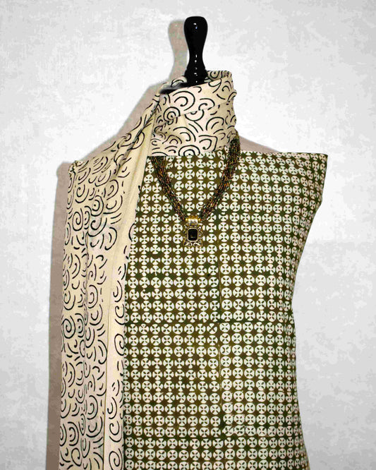 Hand Block Printed Cotton Suit with Pure Chiffon dupatta