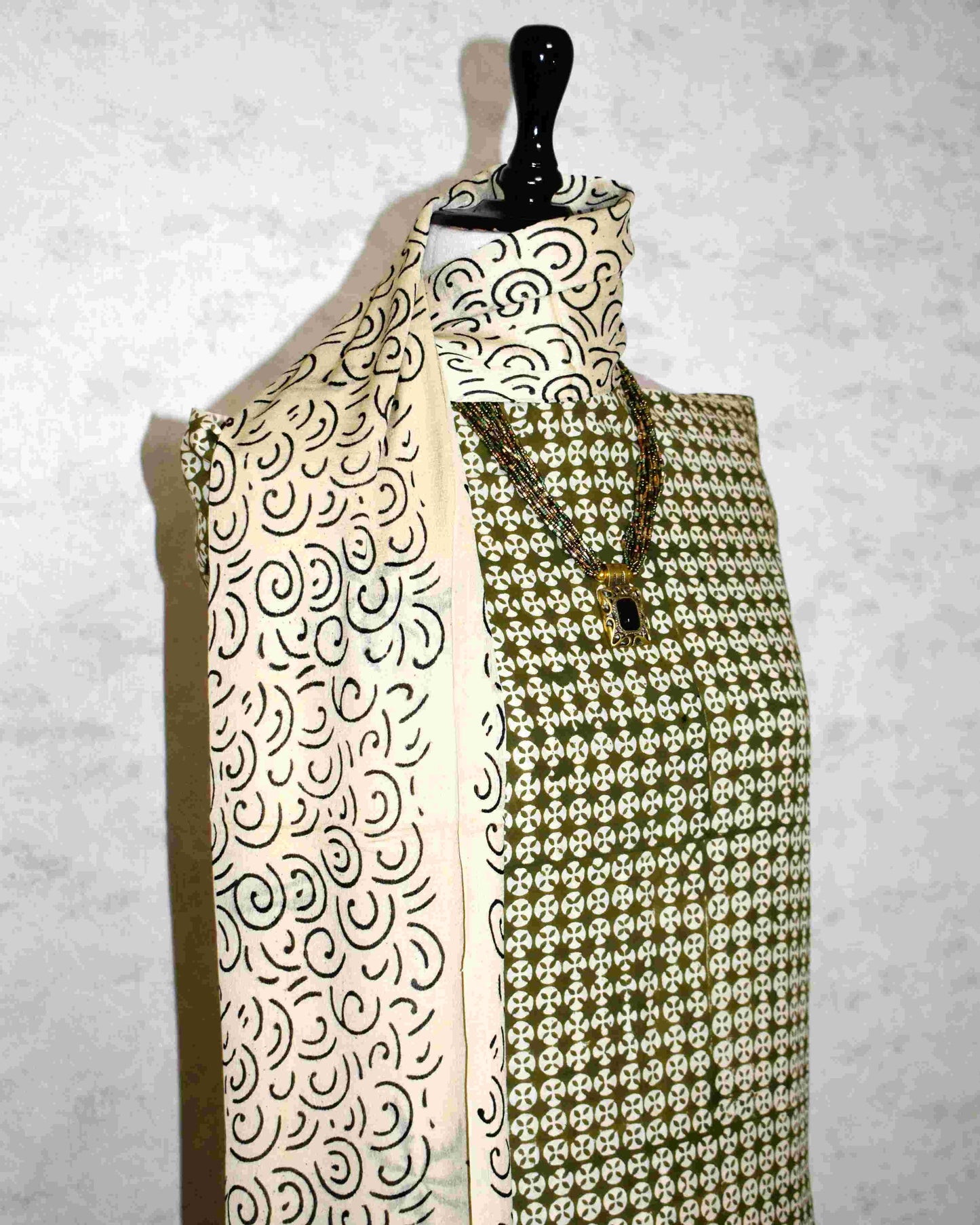 Hand Block Printed Cotton Suit with Pure Chiffon dupatta