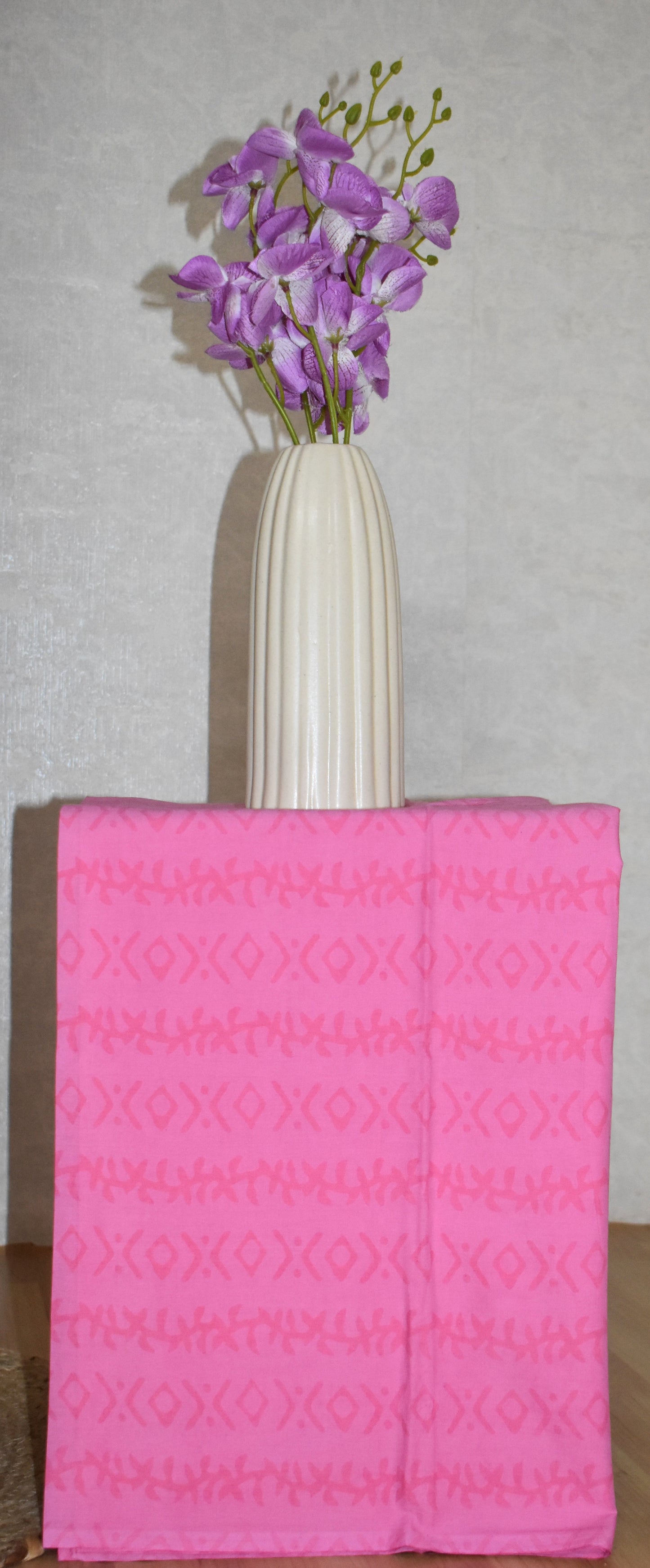 All-over Pink Floral Buti in Sky Blue Hand Block Printed Cotton Suit with Malmal Dupatta