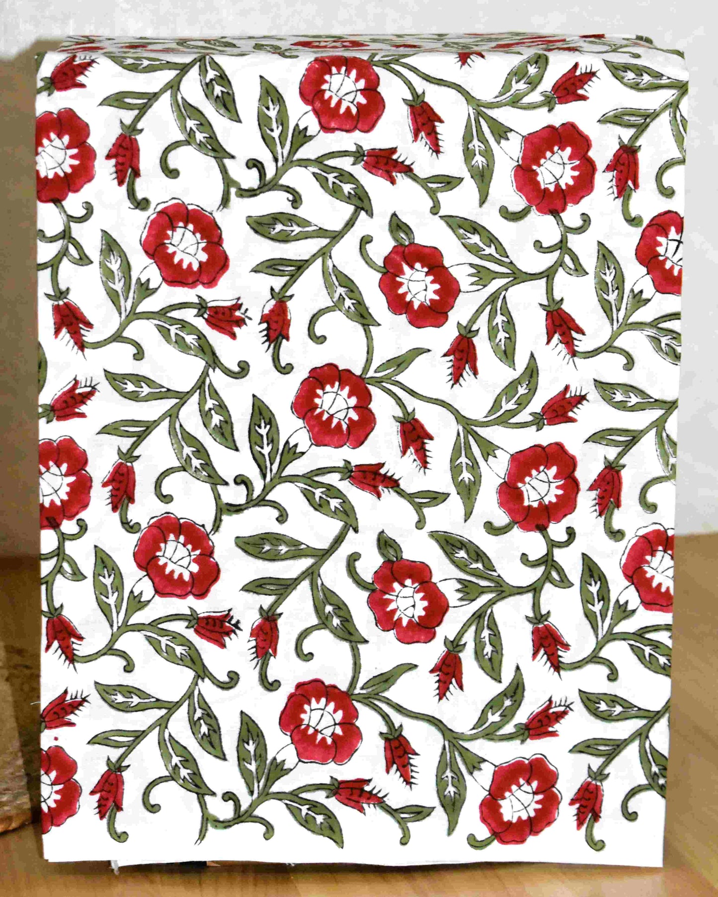 Hand Block Printed Premium Cotton Unstitched Suit with Red Floral Buta & Kota Doria Dupatta - Curated Edit