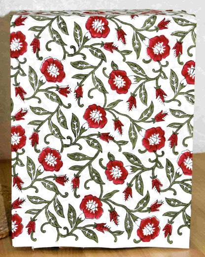 Hand Block Printed Premium Cotton Unstitched Suit with Red Floral Buta & Kota Doria Dupatta - Curated Edit