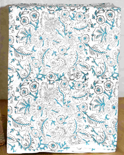 Summer Blue with All-over Floral Buti Hand Block Printed Cotton Suit With Kota Doria Dupatta