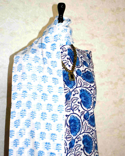 All-over Floral Jaal Hand Block Printed Cotton Suit with Malmal Dupatta