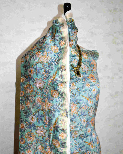 All-over Floral Buti Hand Block Printed Maheshwari Silk Suit Set