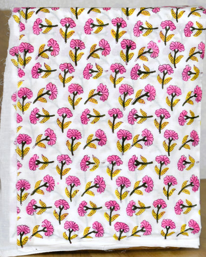 Hand Block Printed Premium Dobi Cotton Unstitched Suit with Floral Buta & Kota Doria Dupatta