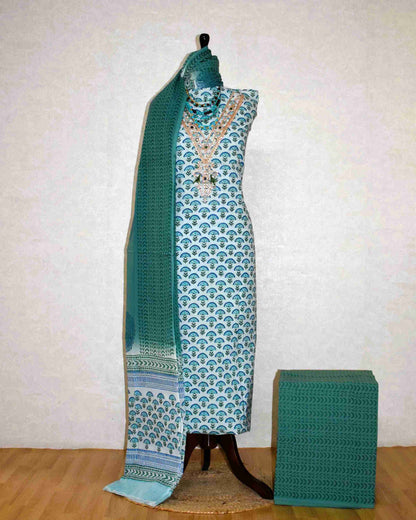 Hand Block Printed Cotton Suit with Gota Patti Hand Embroidery and Soft Malmal Dupatta