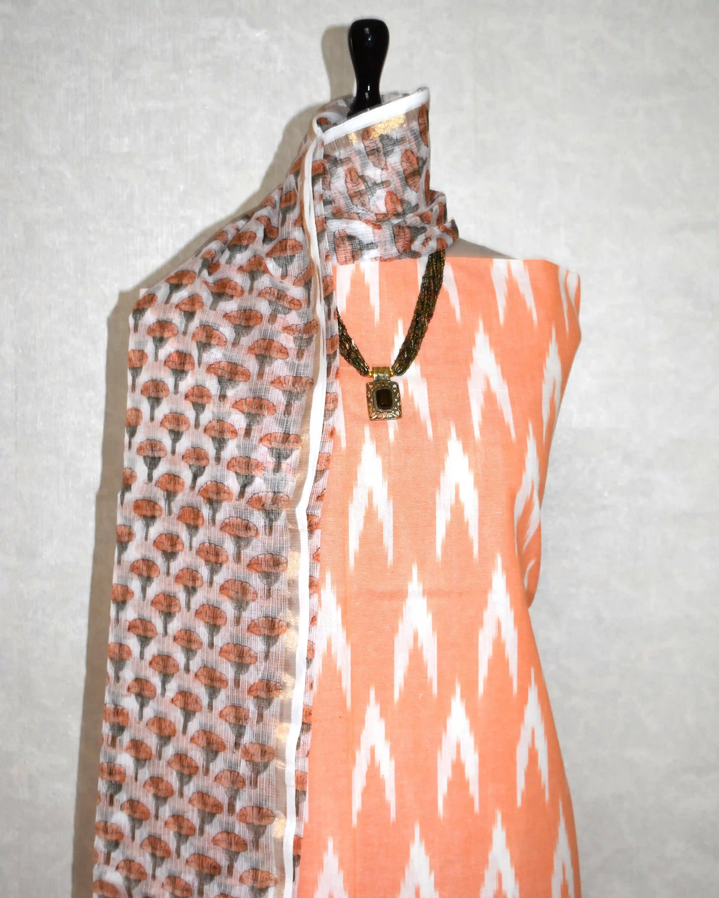 Premium Cotton Ikkat Unstitched Suit with Kota Doria Dupatta- Curated Edit