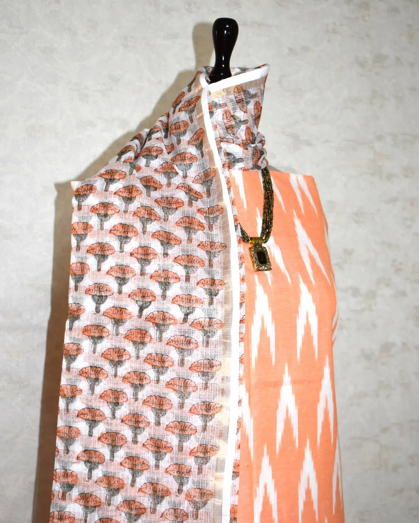 Premium Cotton Ikkat Unstitched Suit with Kota Doria Dupatta- Curated Edit