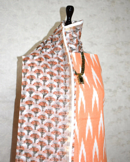 Premium Cotton Ikkat Unstitched Suit with Kota Doria Dupatta- Curated Edit