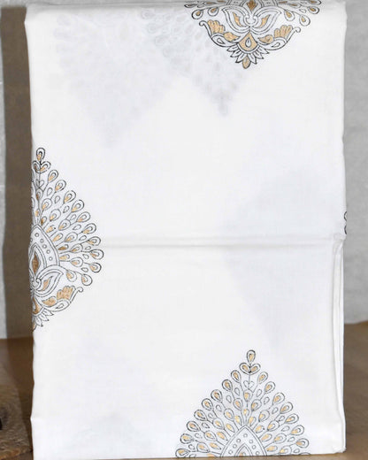 White All-over Floral Jaal Hand Block Printed Cotton Suit with Malmal Dupatta
