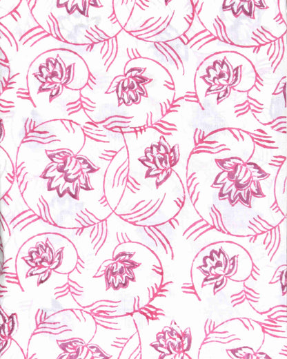 Pink Floral Buta Hand Block All-over Printed Cotton Suit with Bandej Malmal Dupatta