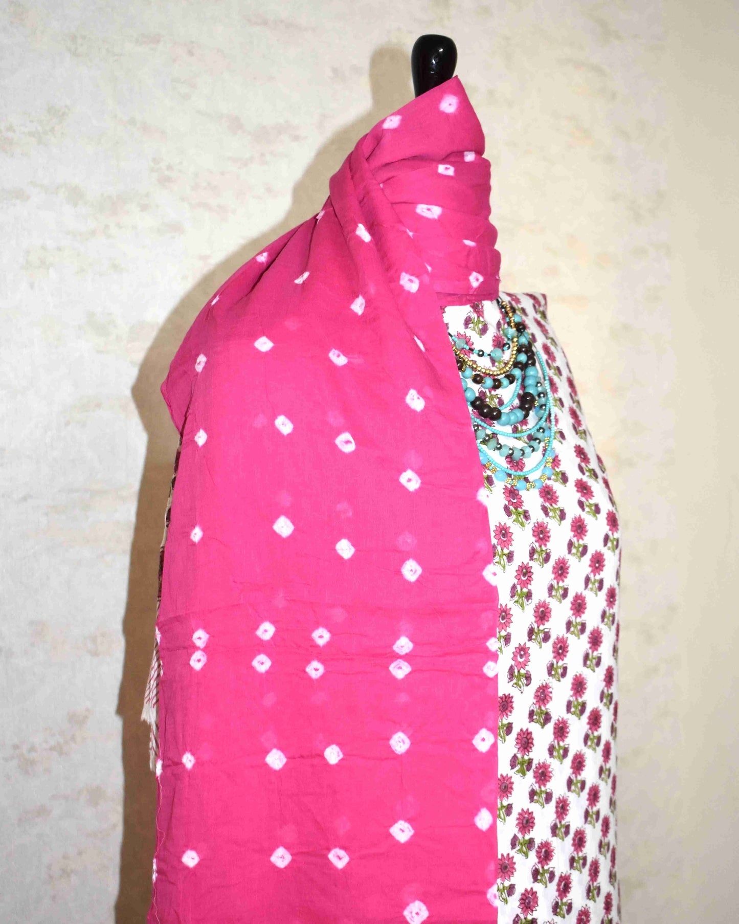 Pink Floral Buta Hand Block All-over Printed Cotton Suit with Bandej Malmal Dupatta