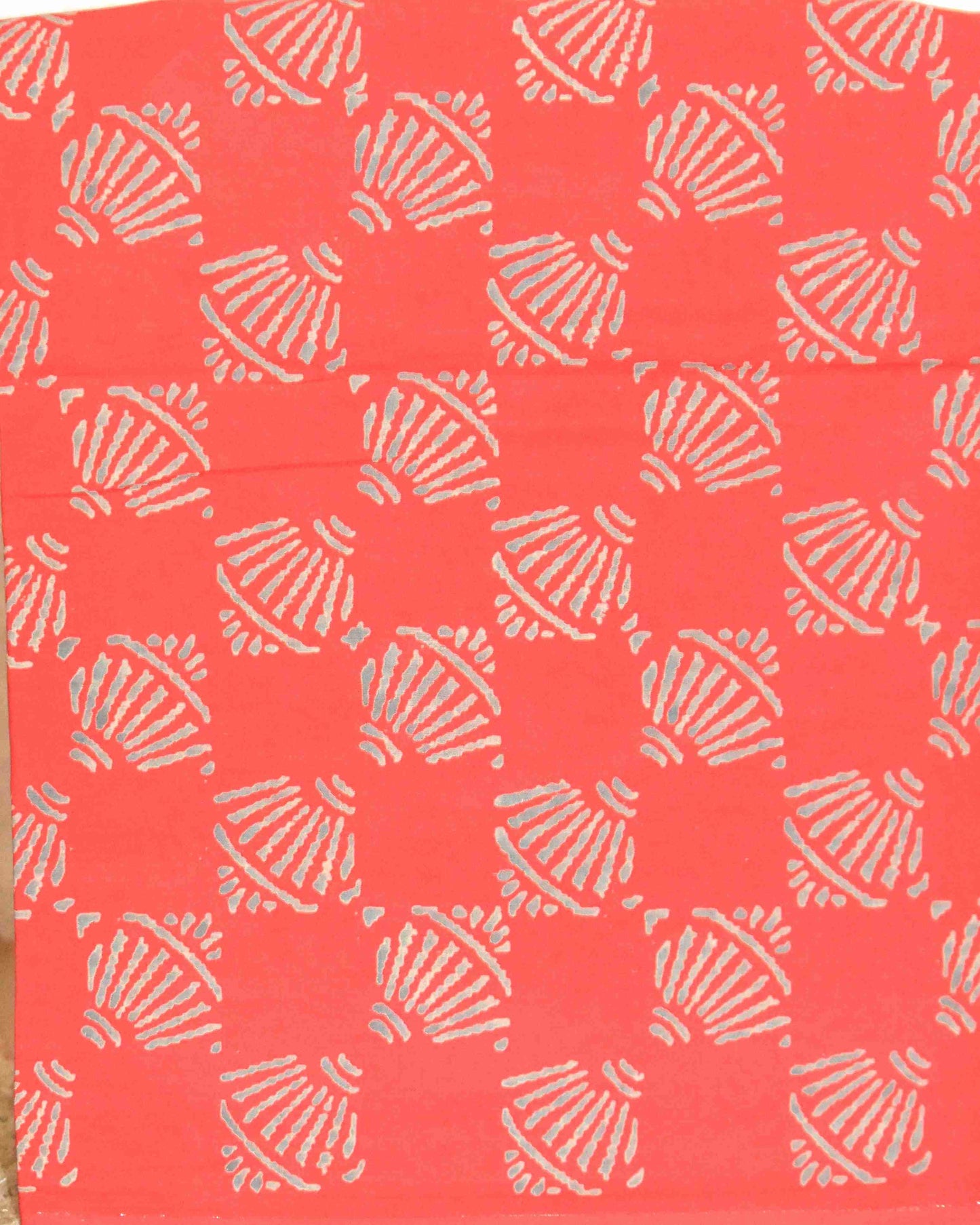 Matt Red Discharge Hand Block Printed Cotton Suit With Kota Doria Dupatta