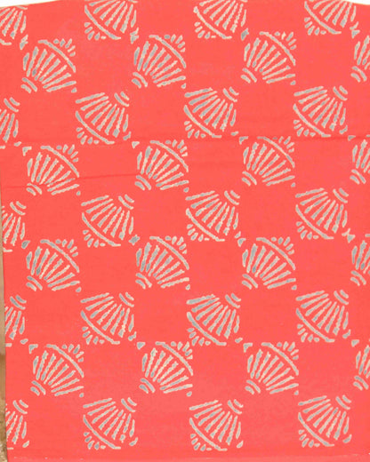 Matt Red Discharge Hand Block Printed Cotton Suit With Kota Doria Dupatta