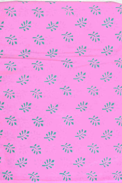 Pink Discharge Hand Block Printed Cotton Suit With Kota Doria Dupatta