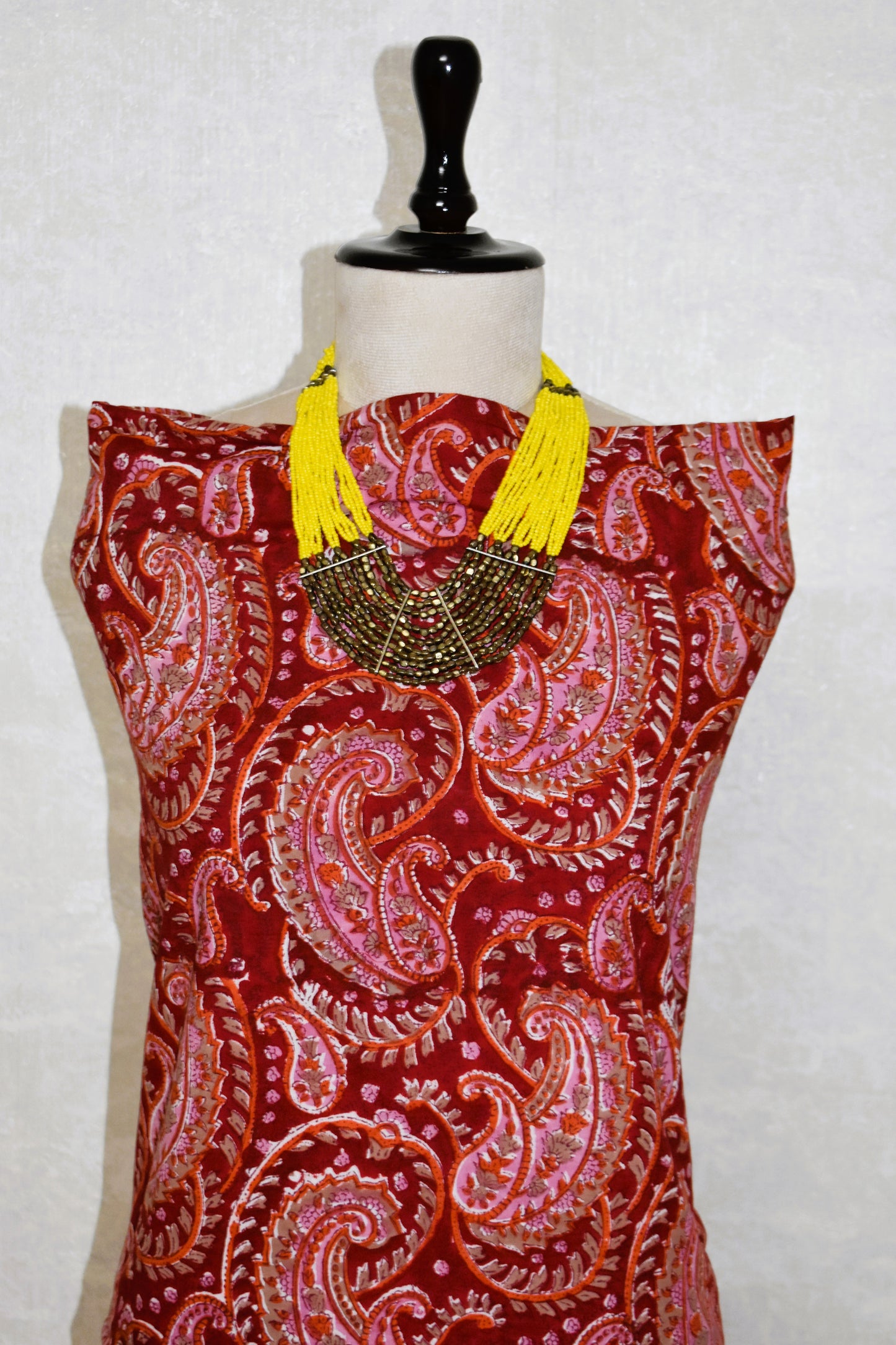Red Paisley Hand Block Printed Cotton Suit with Kota Doria Leheriya Dupatta