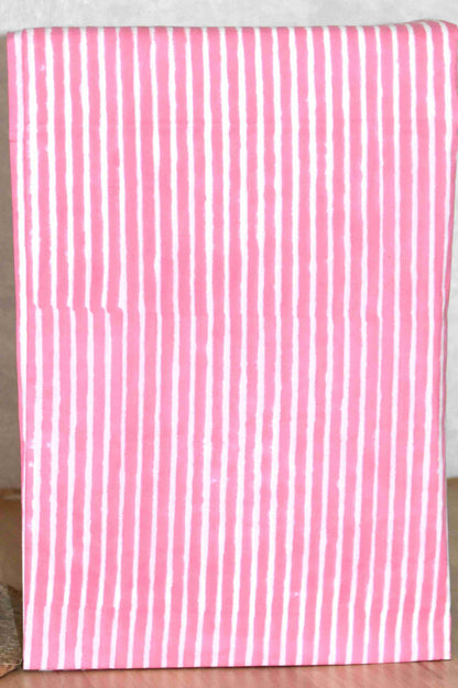 Pink Floral Buti Hand Block Printed Cotton Suit with Crochet Lace Work and Malmal Dupatta