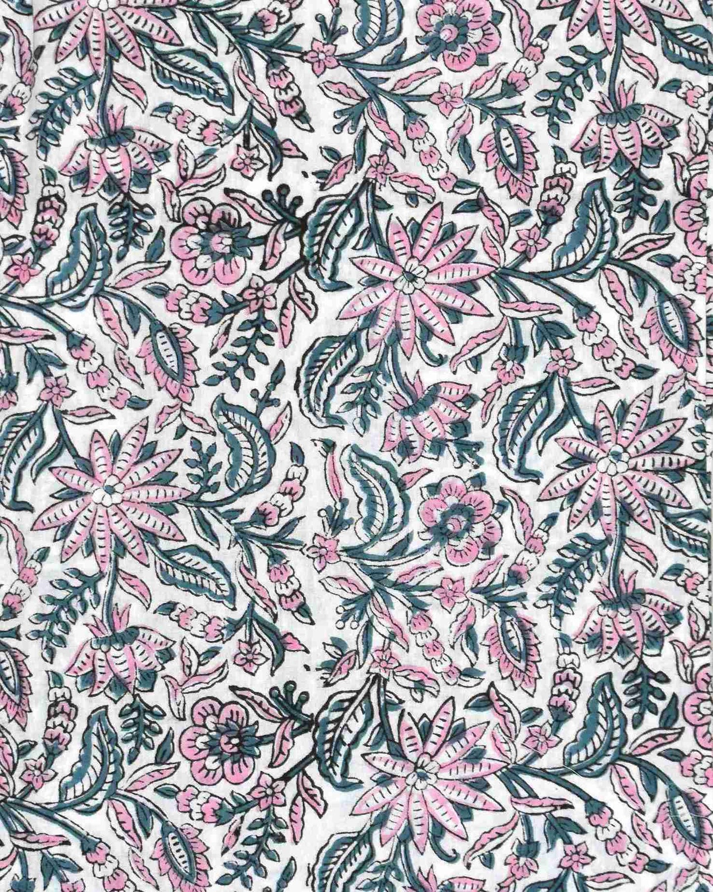 Blue Floral Buti Hand Block Printed Cotton Suit with Malmal Dupatta