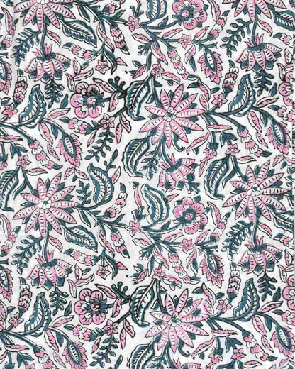 Blue Floral Buti Hand Block Printed Cotton Suit with Malmal Dupatta